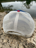 Bassin’ Bud Trucker Hat - Light Navy/Birch/Cranberry