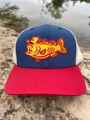 Bassin’ Bud Trucker Hat - Light Navy/Birch/Cranberry