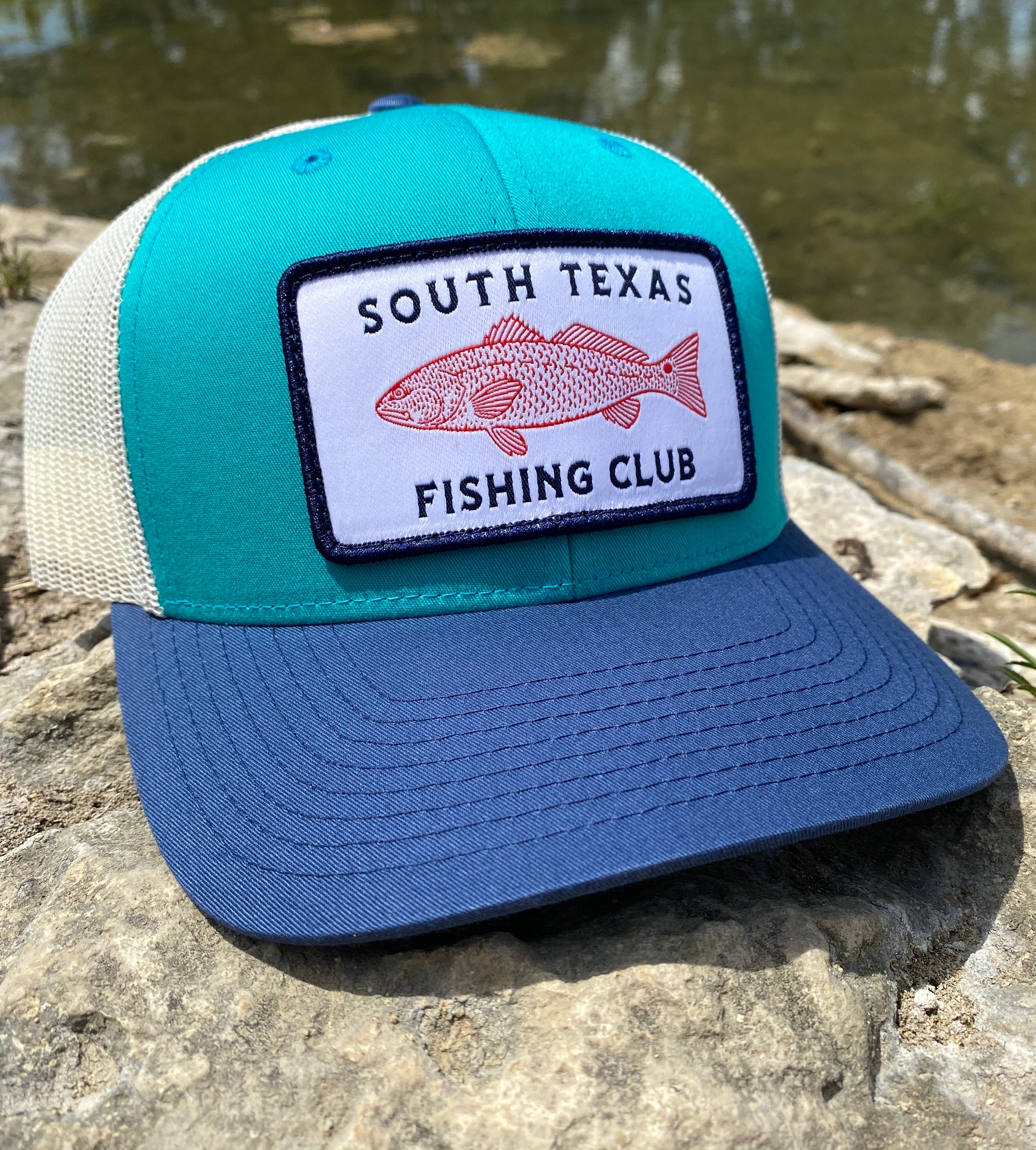 South Texas Fishing Club Trucker Hat Teal Tan Blue
